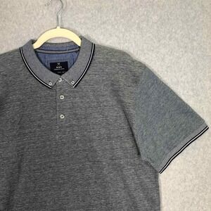 MBX Polo Shirt Mens Large Grey Blue Short Sleeve Golf Casual Stretch Preppy Knit